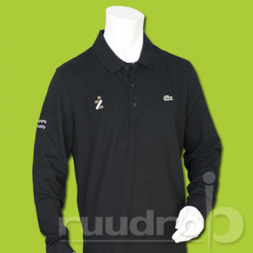 Heren polo met lange mouw van lacoste met logo van ZuitNL erop geborduurd