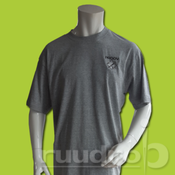 Een grijs t-shirt met geborduurd logo van Proov