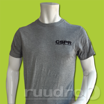 Grijs gemailleerd t-shirt met geborduurd borstlogo van CSPR event support