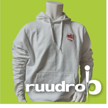 witte hoody met geborduurd logo van volleybal vereniging rowi